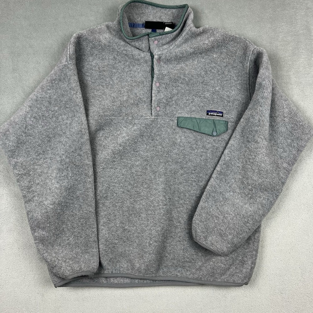 Patagonia Synchilla Snap XL Gray Green 90s Fleece Pullover Outerwear Hiking VTG